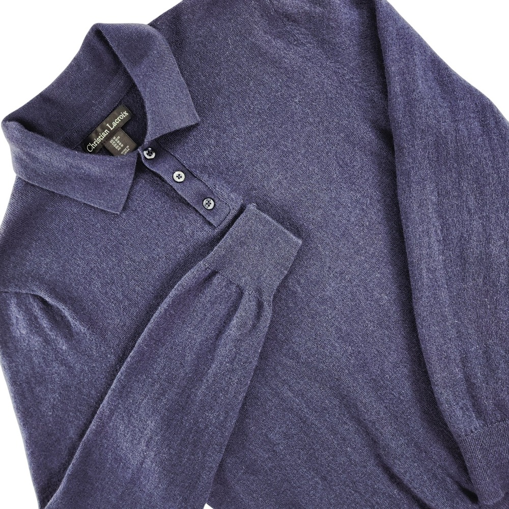 Christian Lacroix Polo Sweater Mens Medium Blue Long Sleeve Knit Shirt